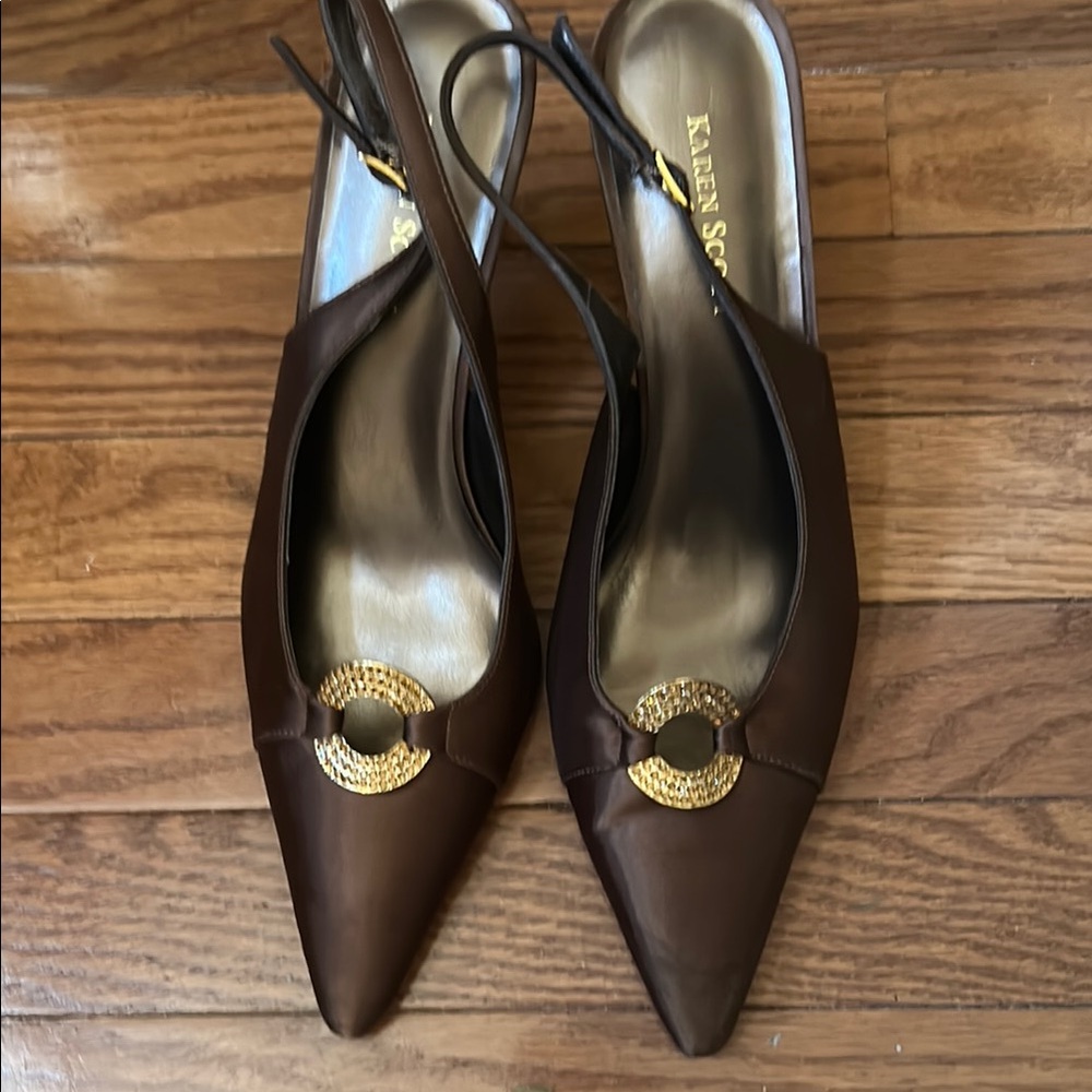 Karen Scott Brown Satin Slingback Heels